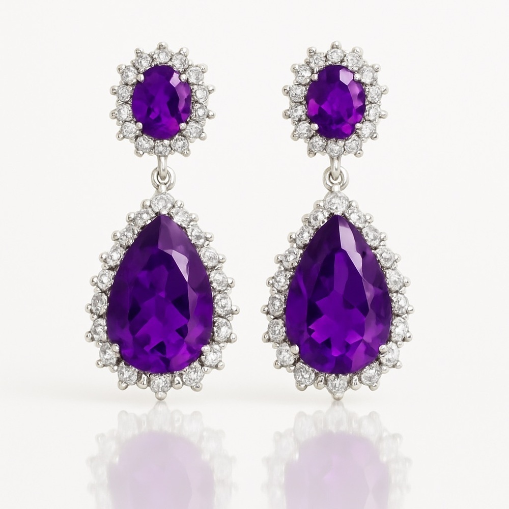 Classic Purple and Silver Teardrop Earrings